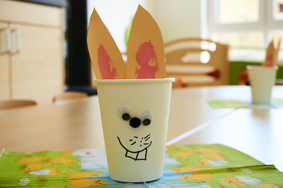 easter, easter bunny, kindergarten, tinker, fun, cup, hare HD wallpaper