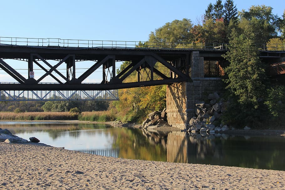 bridge, landscape, wallpaper, summer, beach, rail road, reflection HD wallpaper