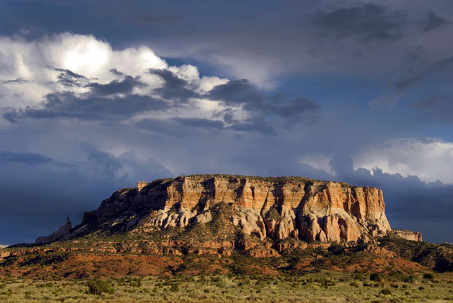 plateau formation, desert, mesa, new mexico, us, stormy, landscape