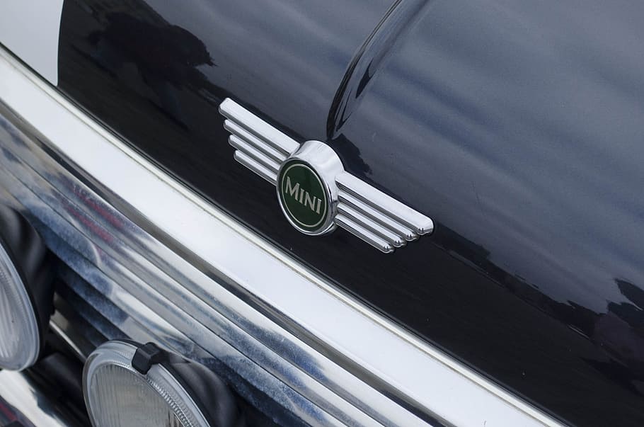 emblem, mini, england, black, chrome, subject survey, lens flare HD wallpaper
