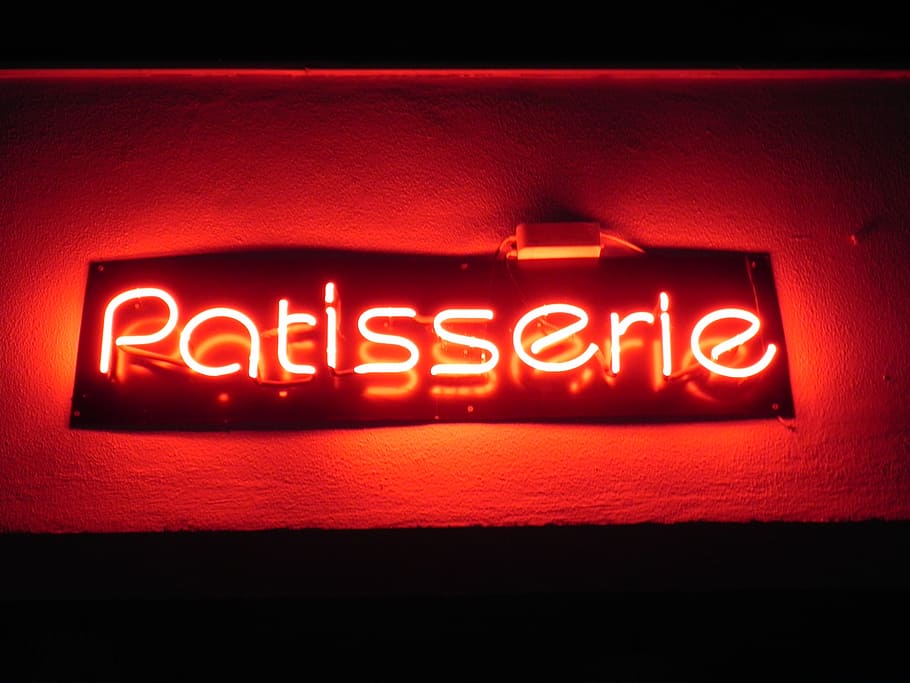 Patisserie LED signage, neon, red, sweetshop, pastry, french, HD wallpaper