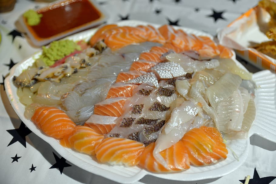 raw fish on plate, food, sashimi, time, food photos, delicious, HD wallpaper