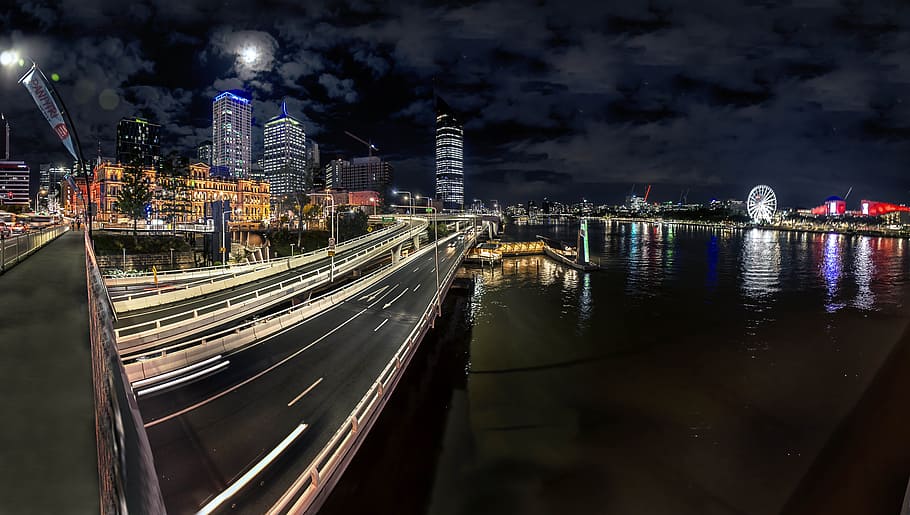 time lapse photo of cars on bridge, city escape at night, River HD wallpaper