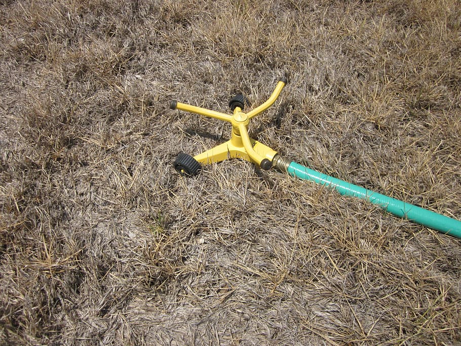 Drought, Grass, Sprinkler, summer, hopeless, losing battle HD wallpaper