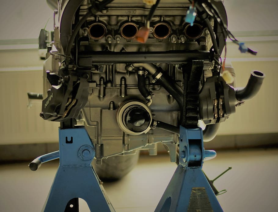 engine mounting, honda cb900f, hornet, machinery, indoors, technology HD wallpaper