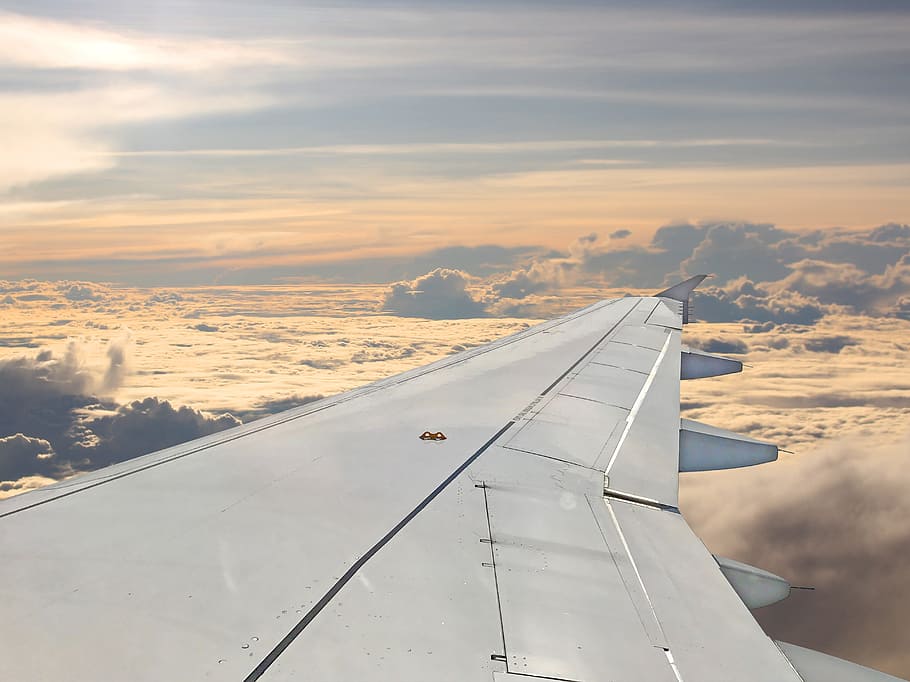 aircraft, clouds, sky, fly, aviation, jet, propeller, wing, HD wallpaper