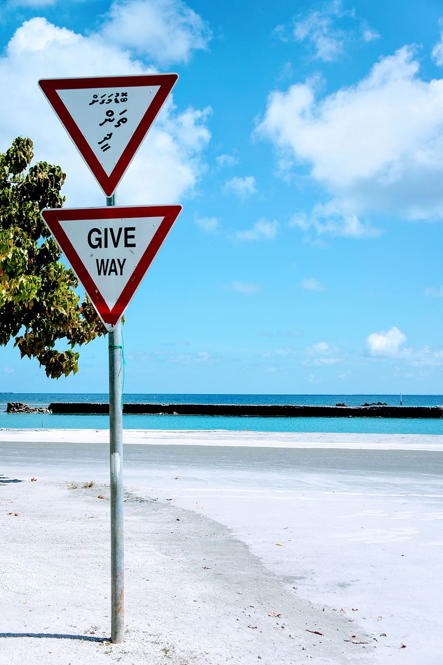 Paradise, Give Way, Right Of Way, Beach, road sign, street sign