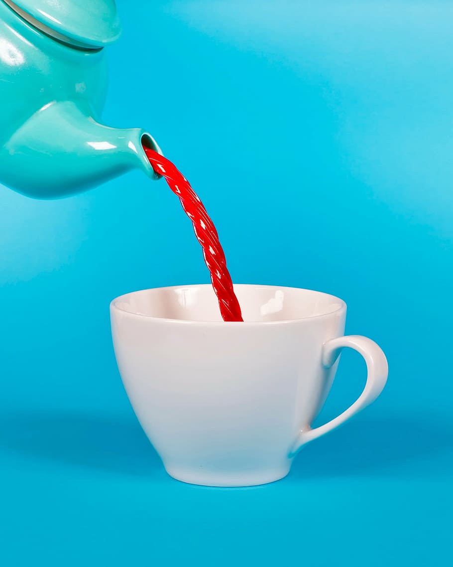 teapot pouring red beverage on mug, licorice, cup, closeup HD wallpaper