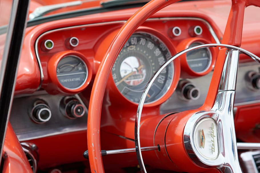 oldtimer, red, classic car, american car, vehicle, old car HD wallpaper