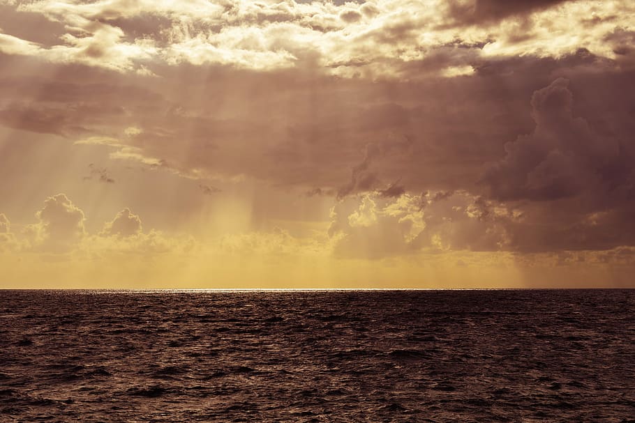 sky, clouds, sea, afternoon, sunset, horizon, autumn, nature HD wallpaper