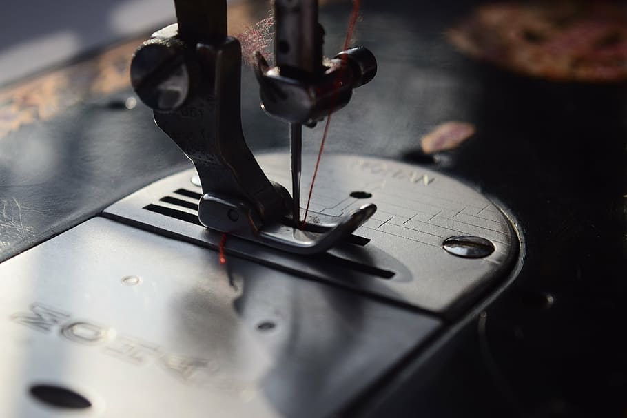 close-up photo of sewing machine, tailor, machinery, industry HD wallpaper