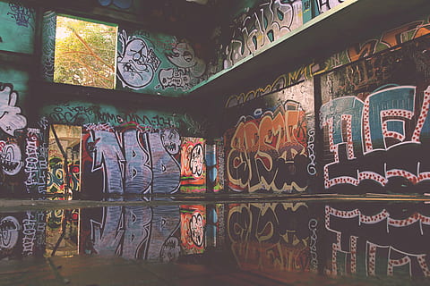 wall with graffiti, grunge, design, paint, texture, vintage HD wallpaper