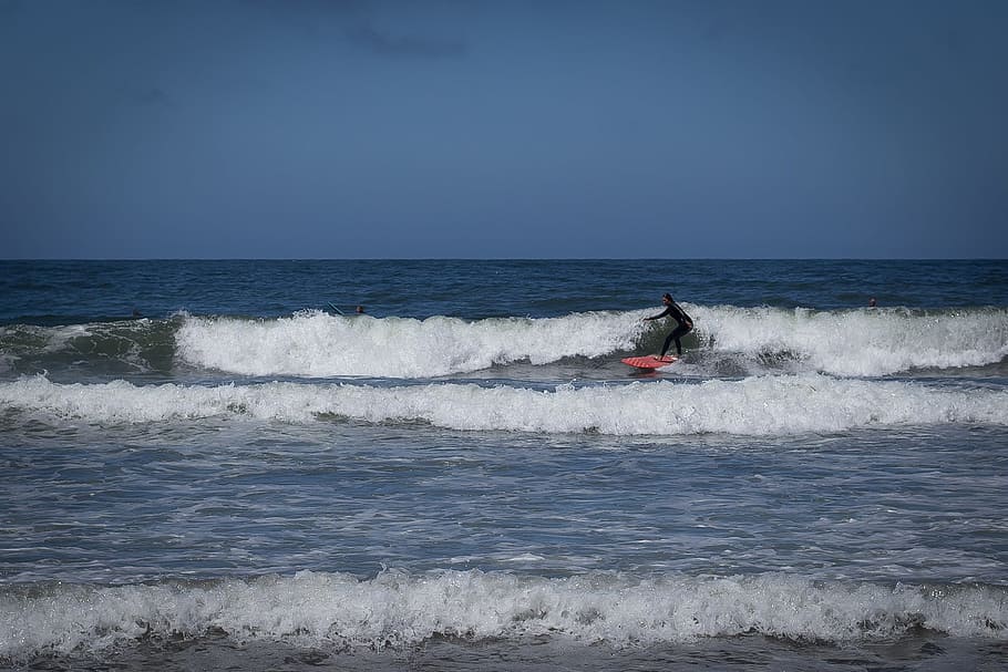 Beach, Surfing, Waves, Ocean, Blue, shore, sea, sport, water Sport HD wallpaper