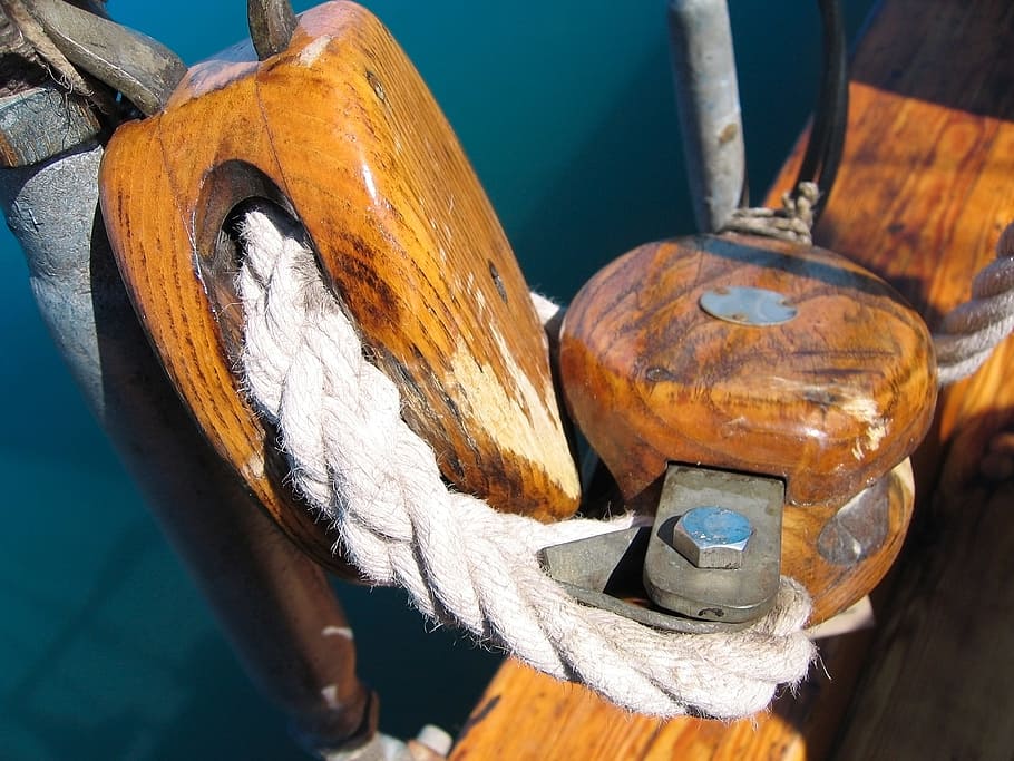 tackle, nautical, ships, wood - material, close-up, no people HD wallpaper