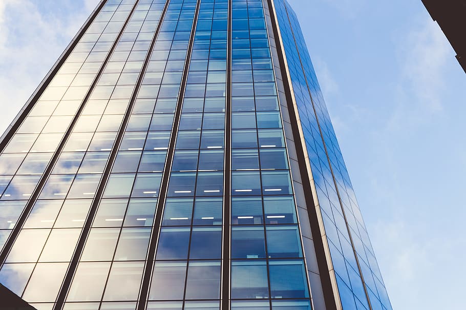 Low Angle View of Office Building, abstract, architectural design HD wallpaper