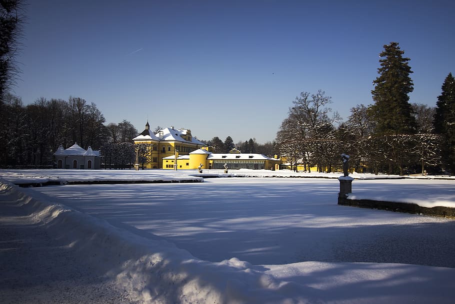 snow, tree, winter, horizontal, frozen, schloss hellbrunn, salzburg HD wallpaper