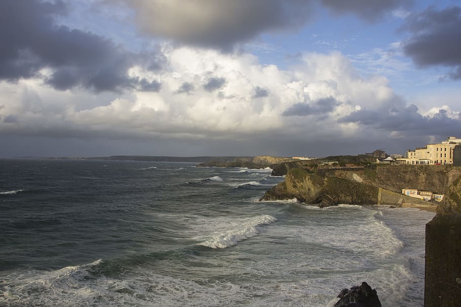england, coast, sea, cliffs, water, rocky coast, cloud - sky HD wallpaper