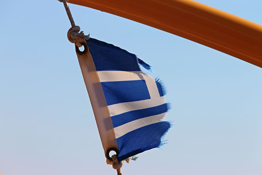 flag, worn out, frayed, greece, ship's flag, blue, white, chip away, HD wallpaper