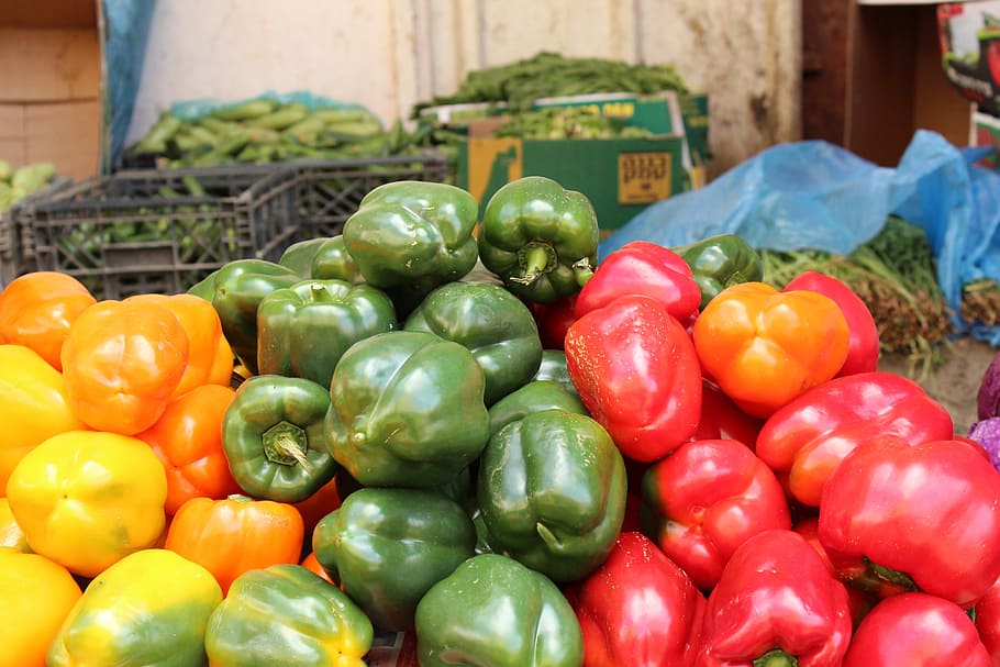 pepper, red, yellow, green, vegetarian, vegetable, food, color HD wallpaper
