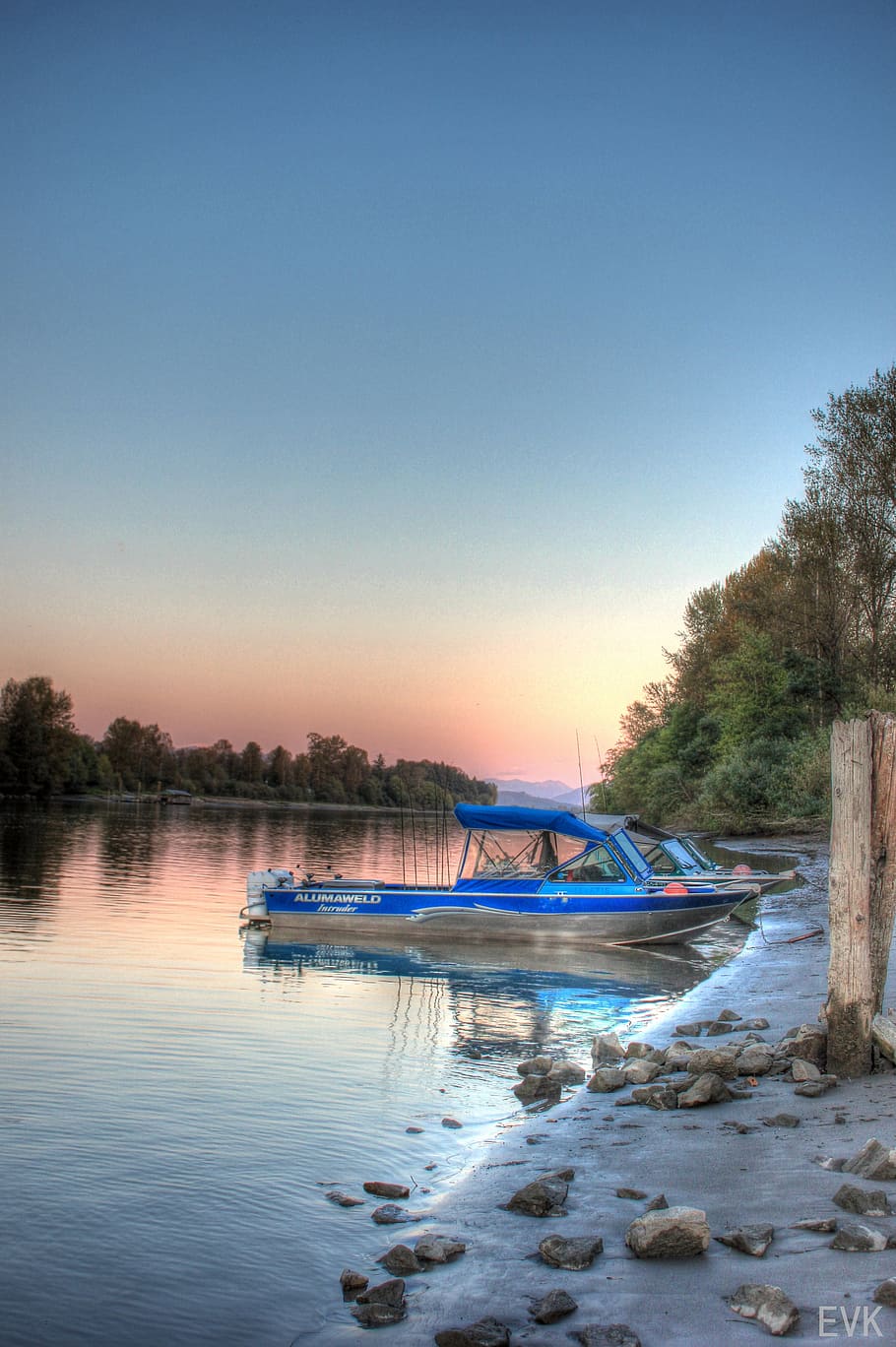 boat, fraser, river, water, sky, trees, nautical vessel, transportation HD wallpaper