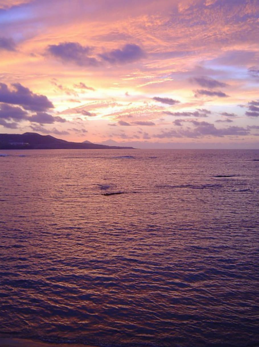 Beach, Sunset, Horizon, Sea, sky, landscape, the quarries, gran canaria HD wallpaper