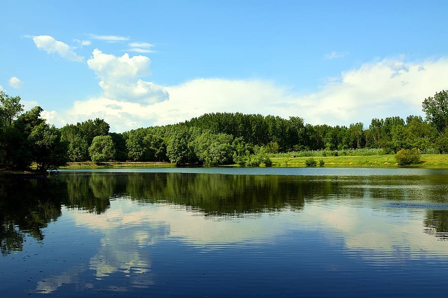 sky, water, spring, nature, clouds, mood, tree, reflection HD wallpaper