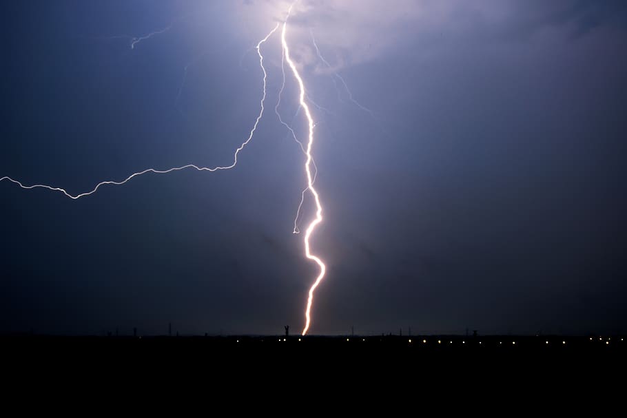 lightning, thunder, night, thunderstorm, sky, long exposure HD wallpaper