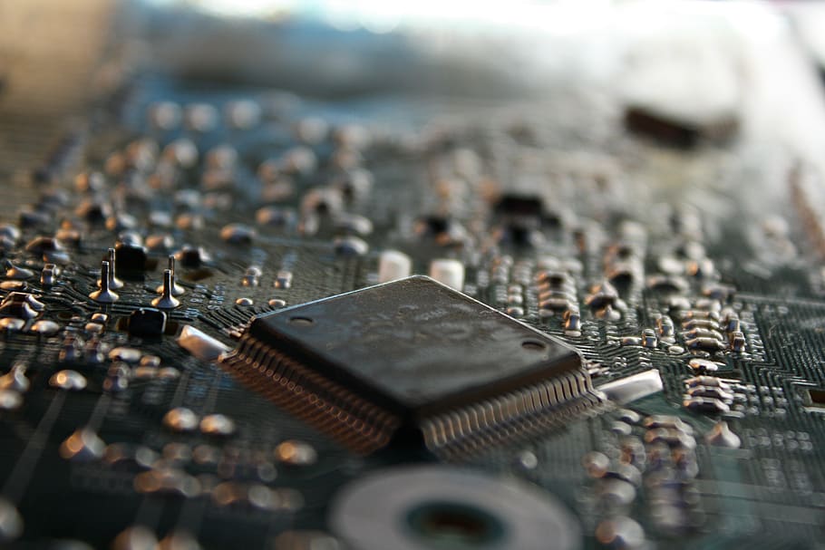close-up photo of integrated circuit, technical, circuit board