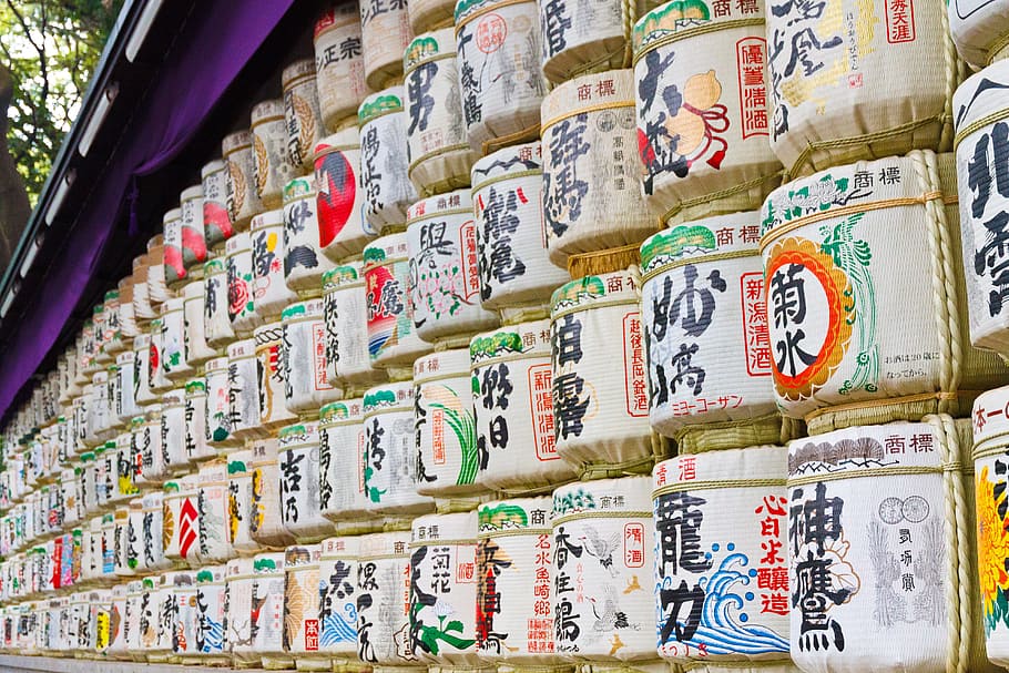 assorted jars on stall, shrine, tokyo, japan, asia, city, buddhist