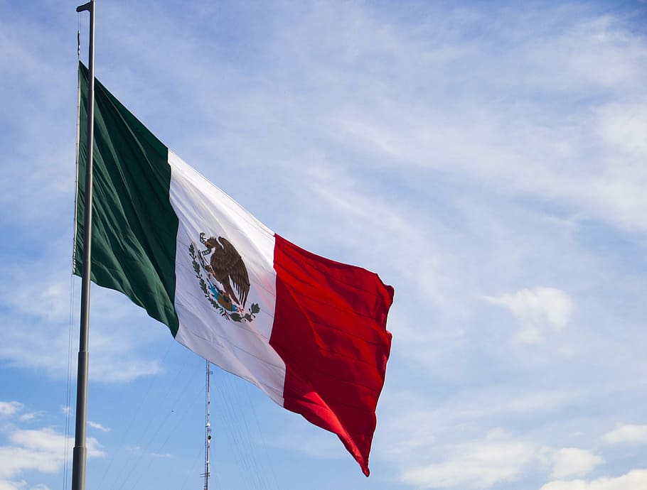 green, white, and red striped flag, mexico, sky, coat of arms, HD wallpaper