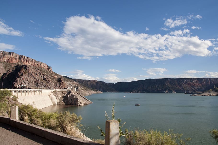 dam, water, mountain, scenics - nature, sky, beauty in nature HD wallpaper