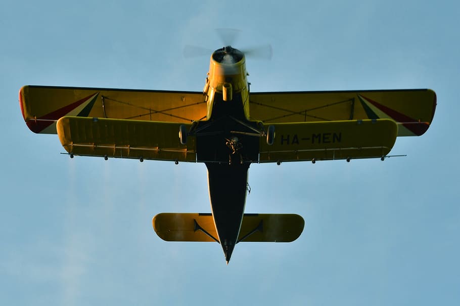flying, yellow, sky, airplane, air Vehicle, transportation HD wallpaper