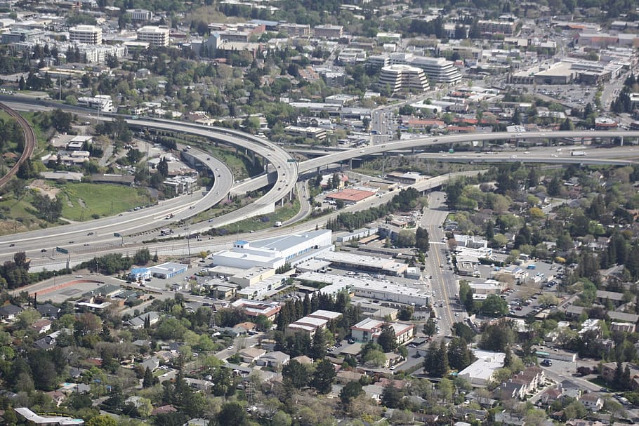 Freeway, Overpass, Suburbia, Traffic, aerial, architecture, HD wallpaper