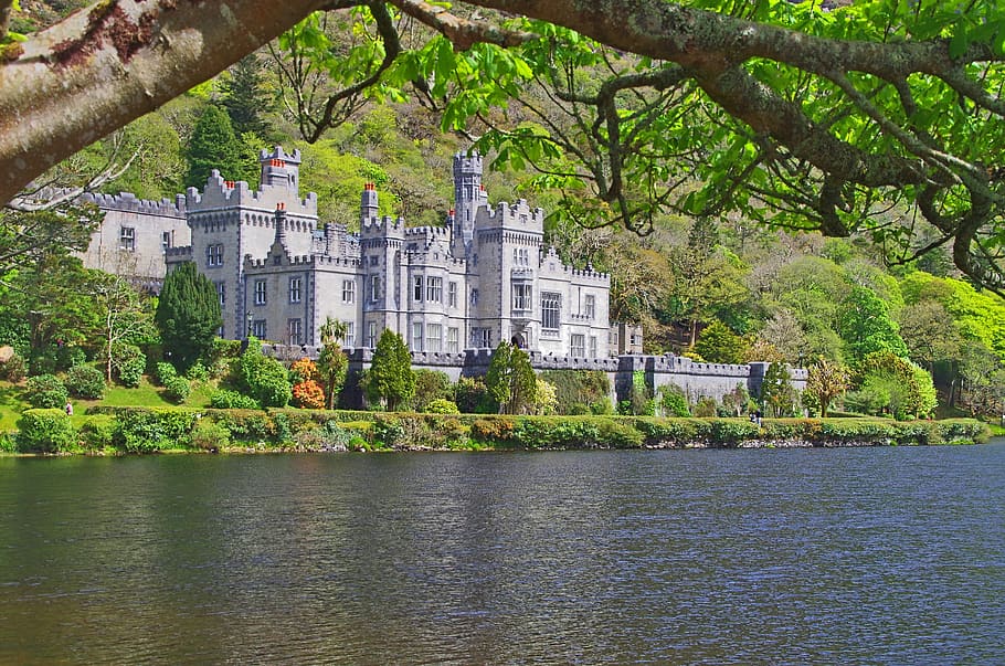 kylemore abbey, ireland, castle, building, monastery, old, places of interest