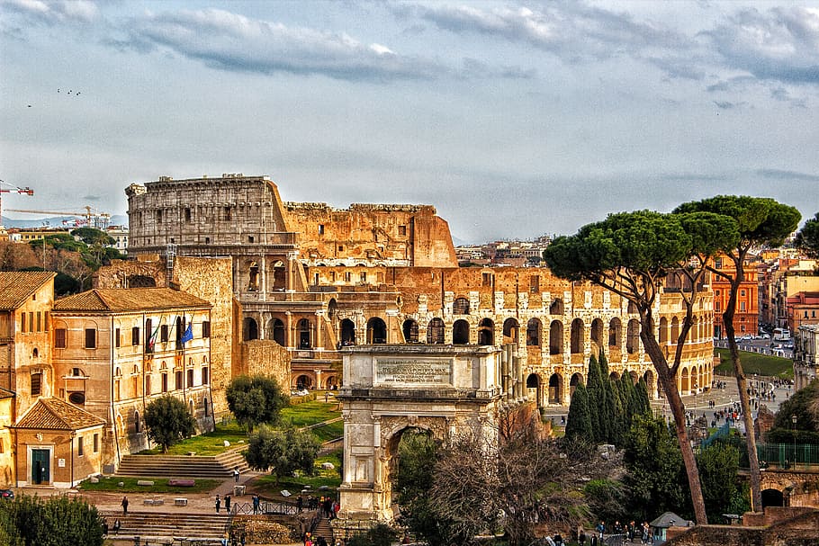 brown concrete building, colosseum, rome, city, roman coliseum, HD wallpaper