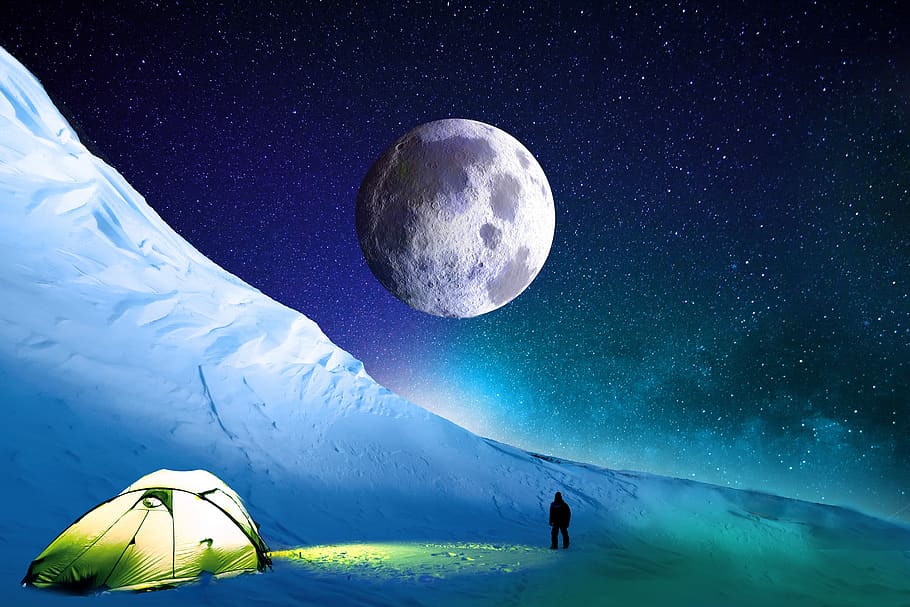 snow, mountain, summit, winter, himalaya, cold, night, sky, HD wallpaper