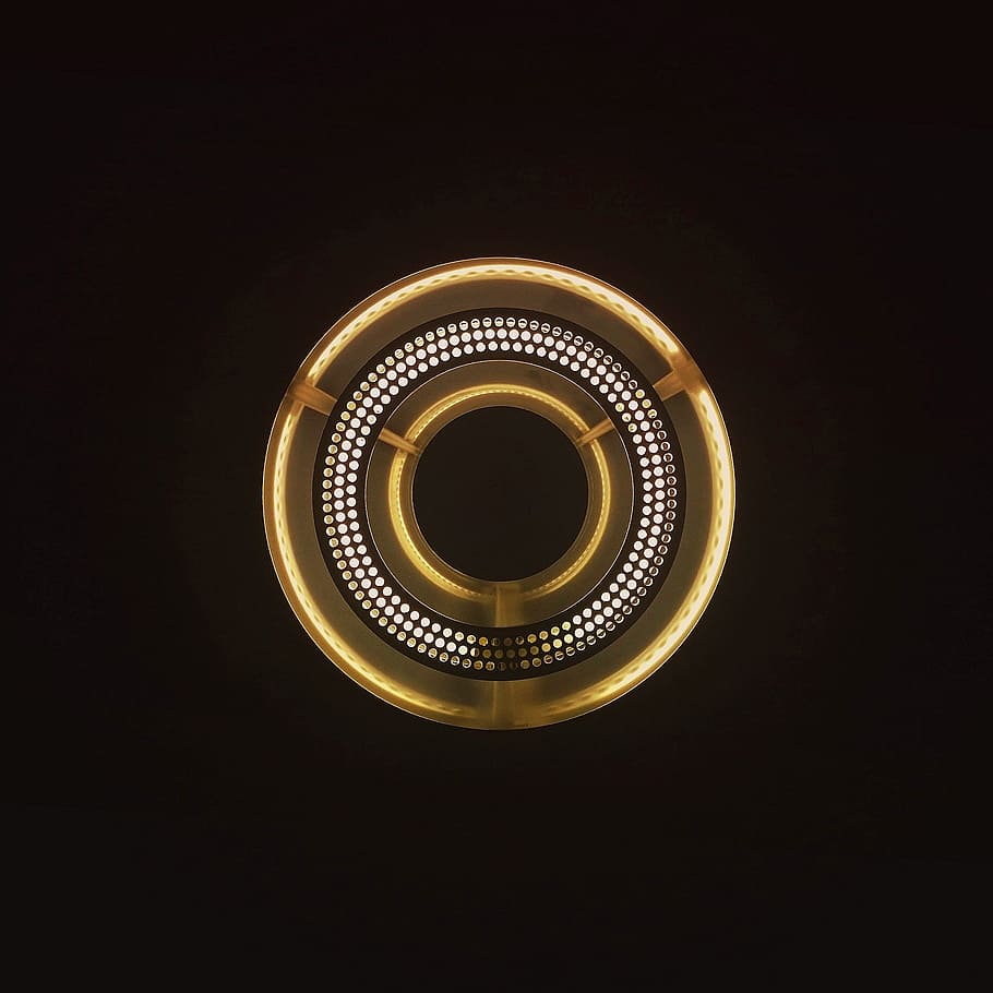 yellow lighting fixture, circle, shape, lamp, illumination HD wallpaper