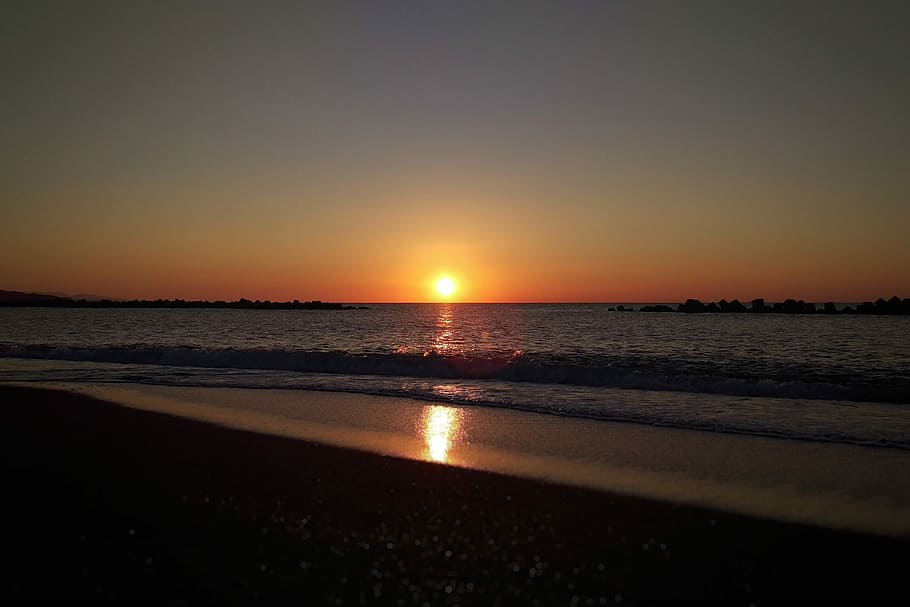Sky, Sea, Beach, Sunset, Dusk, at dusk, natural, landscape HD wallpaper