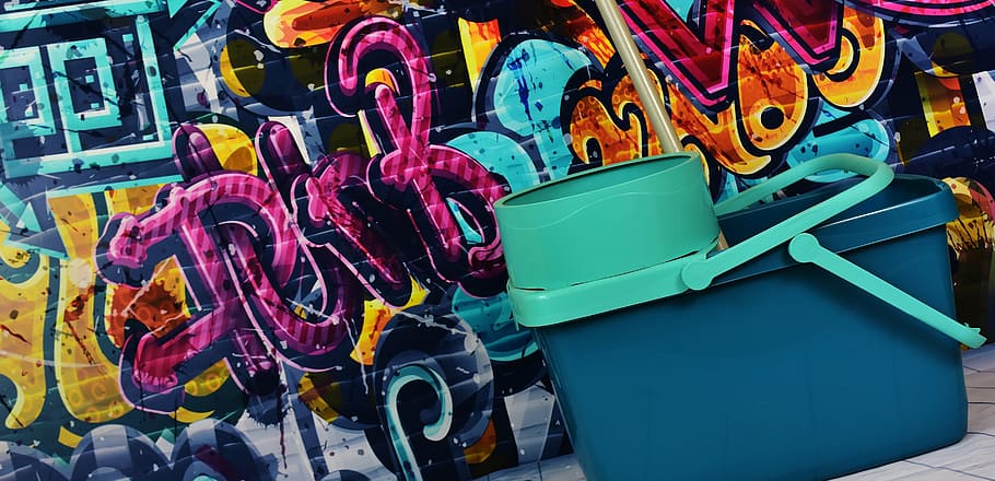 graffiti, putz bucket, remove, make clean, cleaning, multi colored, HD wallpaper