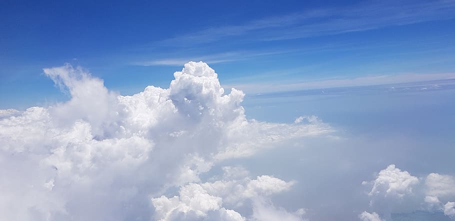white and blue clouds during daytime, sky, blue sky, horizon HD wallpaper