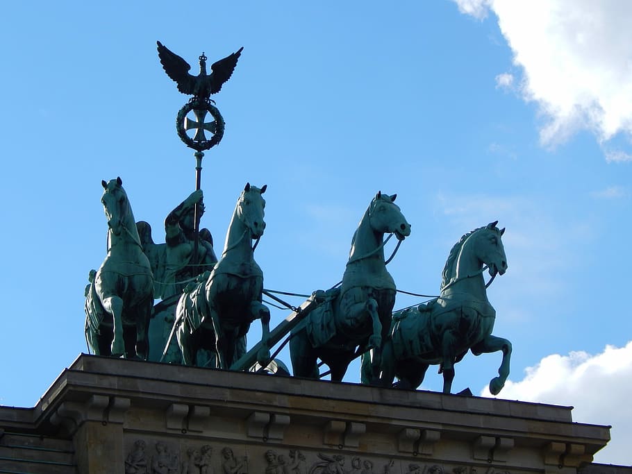 Berlin, Brandenburg Gate, Quadriga, capital, statue, animal representation, HD wallpaper