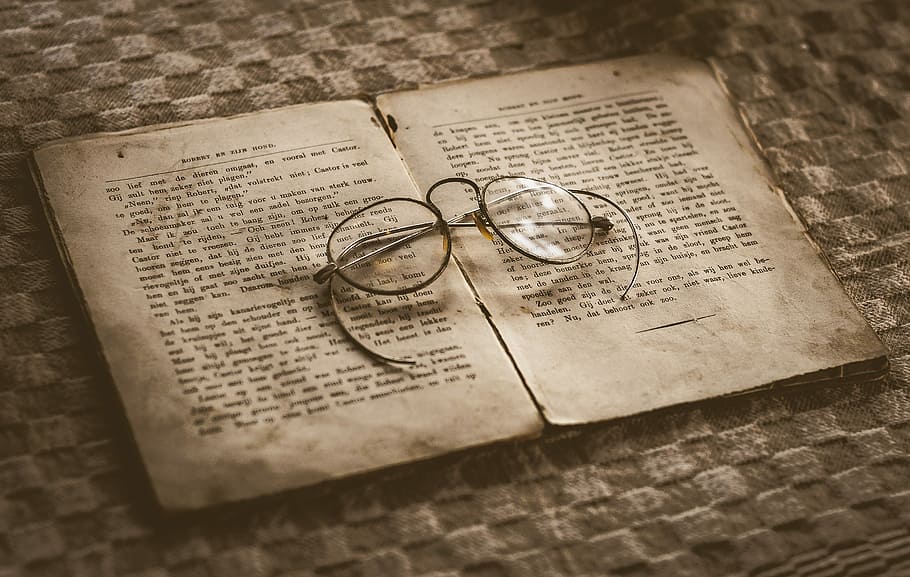 black frame eyeglasses on white book page, old, antique, vintage, HD wallpaper