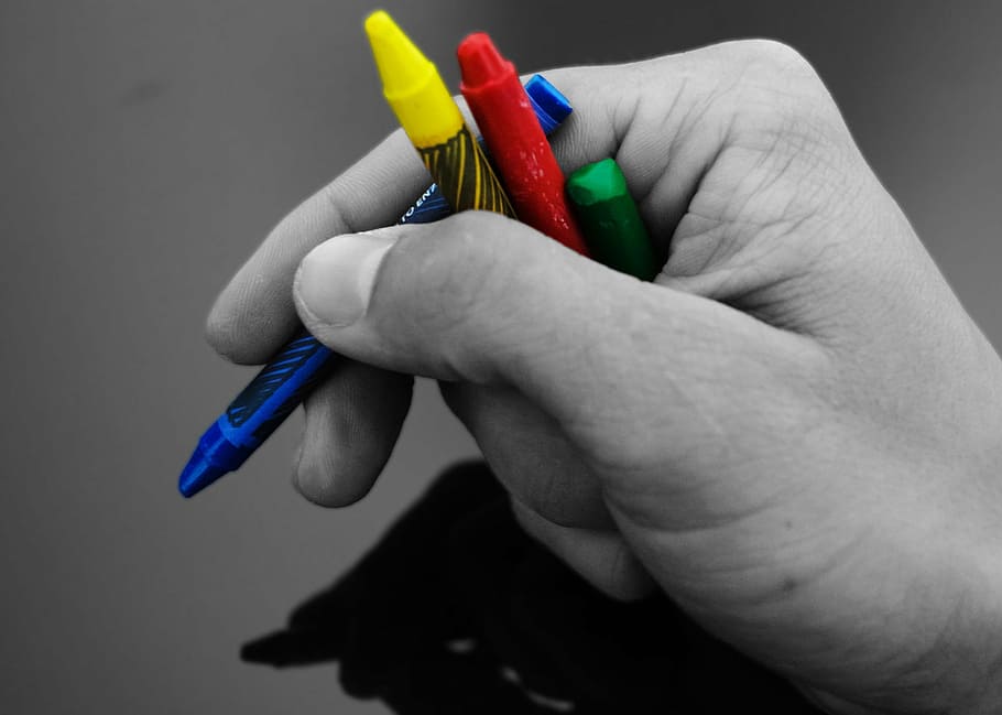 person holding crayons, wax, hand, paint, school, need, painter HD wallpaper