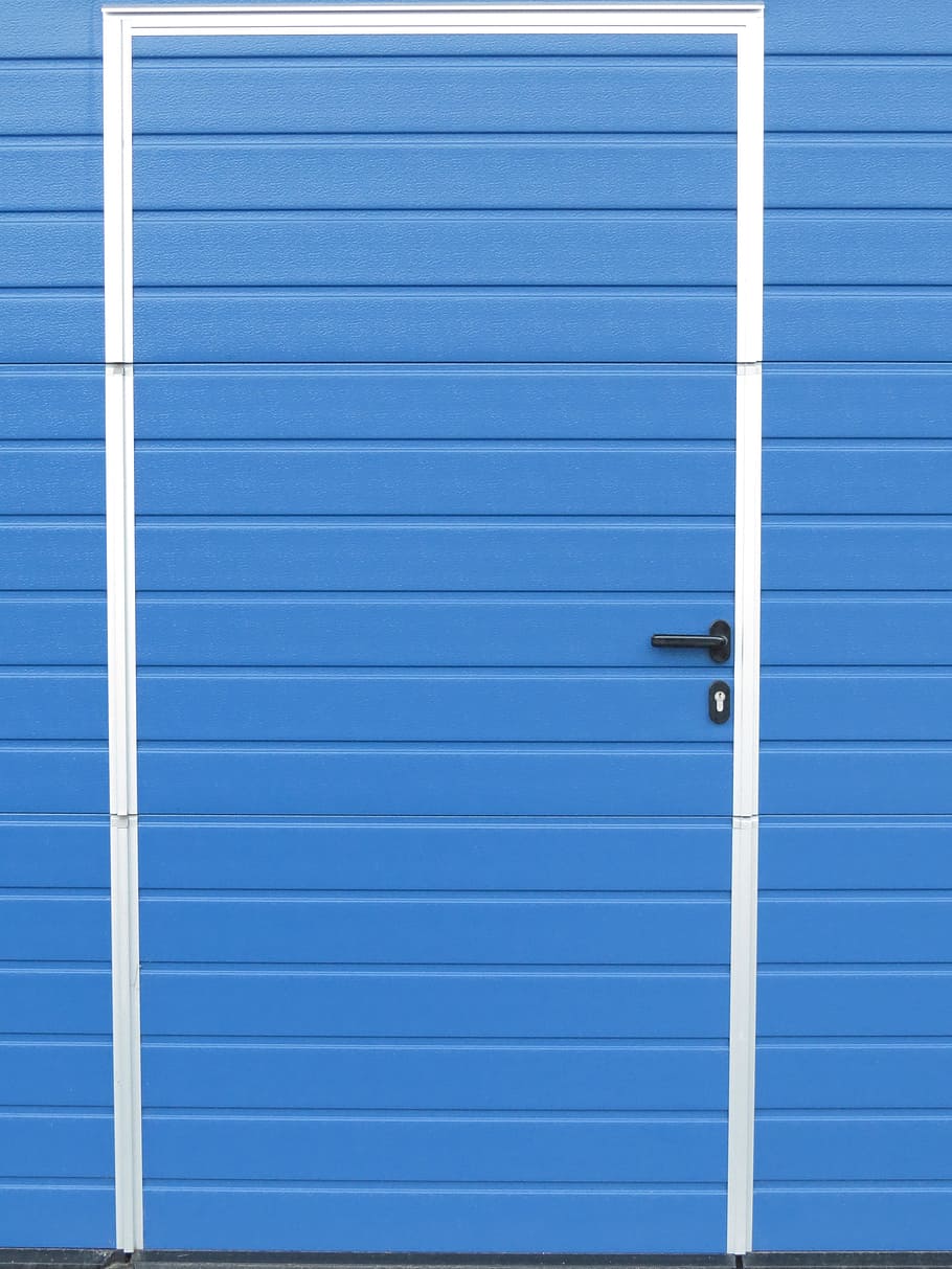 Door, Sheet, Blue, Scale, Hut, entrance door, metal door, corrugated sheet, HD wallpaper