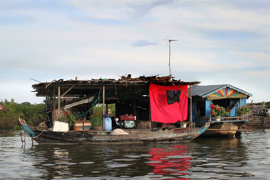 Cambodia, Floating, House, House, Boat, Lake, seam reap, tonle sap, HD wallpaper