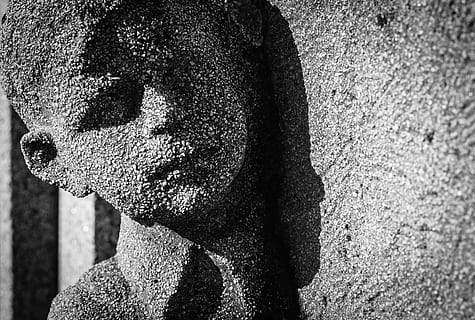 grayscale photography of boy statue, Face, Death, Grave, Cemetery HD wallpaper