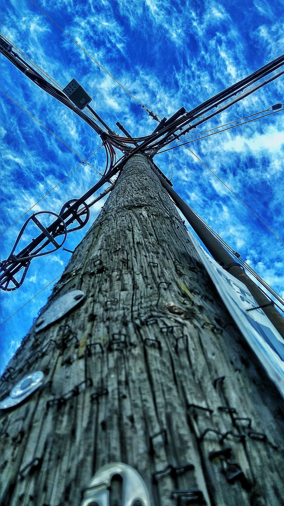 sky, clouds, industry, communications, up, pole, low angle view HD wallpaper