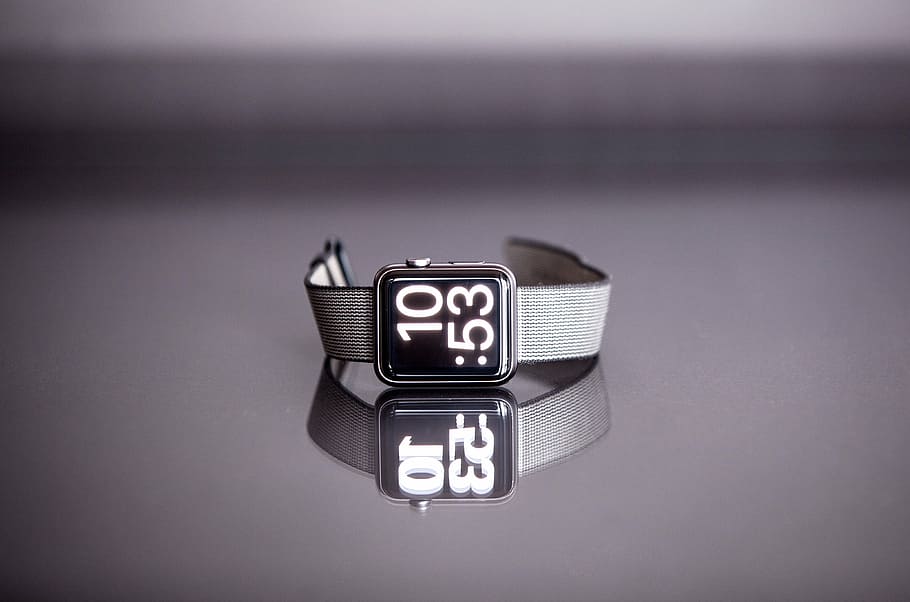 silver Apple Watch displaying 10:53, accessories, time, reflection HD wallpaper