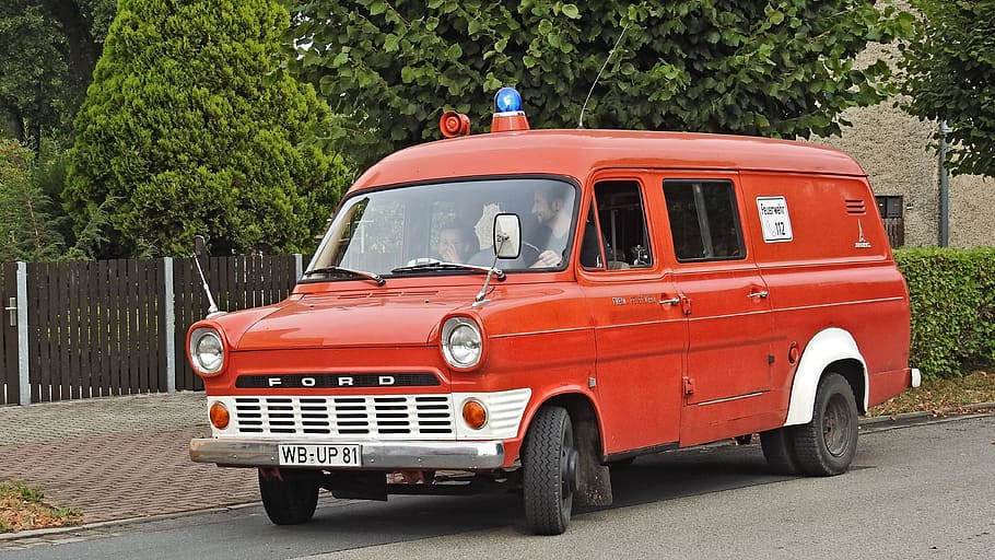 fire truck, ford transit, oldtimer, historically, mode of transportation HD wallpaper