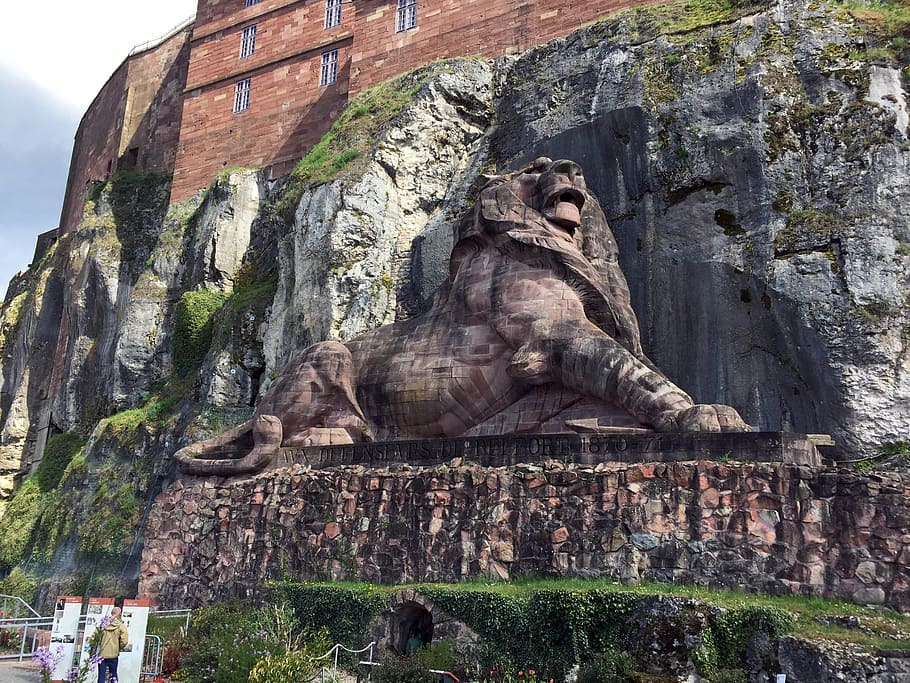 lion, belfort, bartholdi, citadel, fortress, sandstone, pink, HD wallpaper